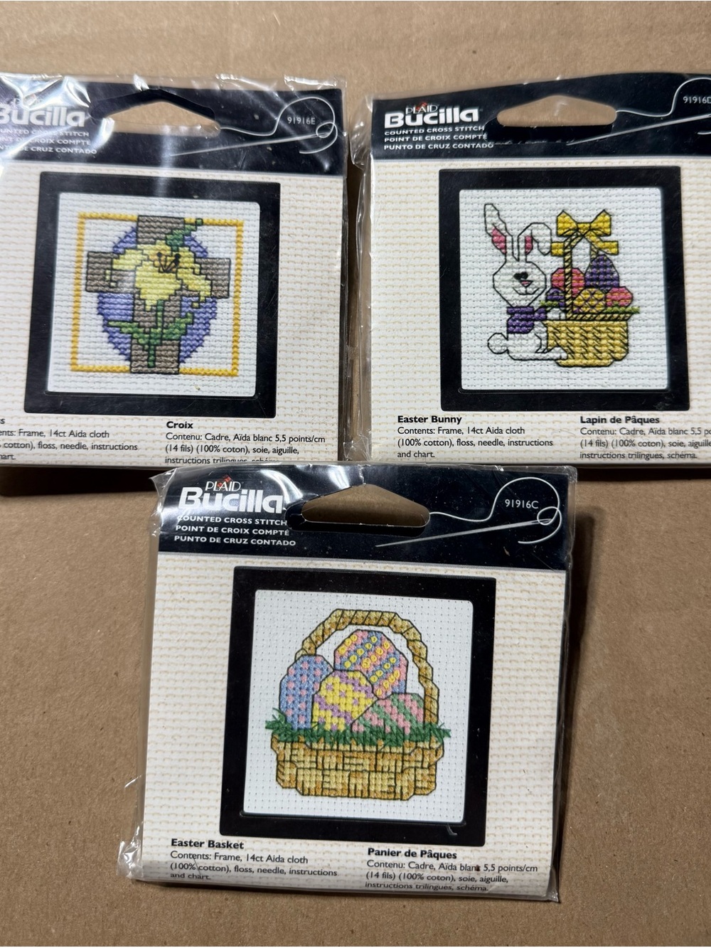 Bucilla Easter Themed Cross Stitch Kits (Cross, Easter Bunny and Easter Basket.